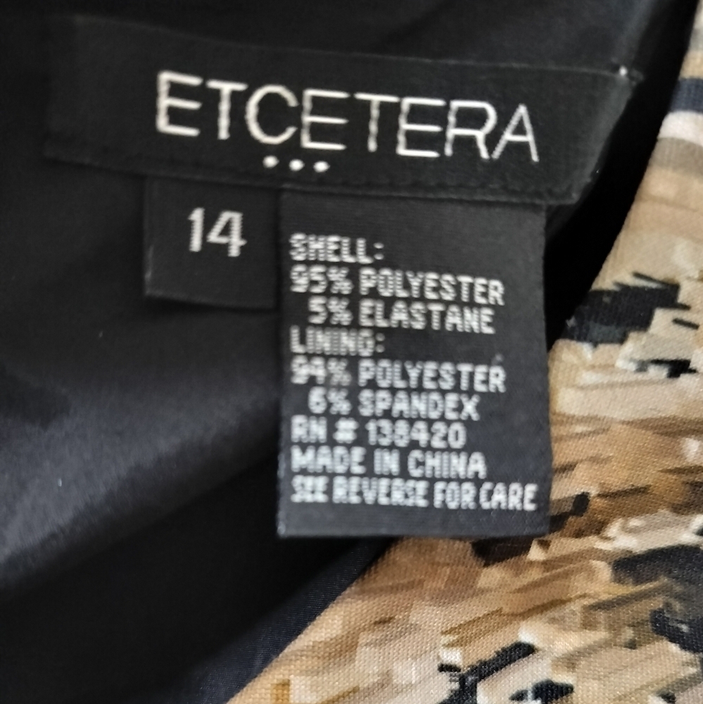2196) Etcetera Black and Brown Geometric Sleeveless Sheath Dress Size 14 - Picture 8 of 9